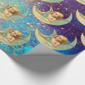 MOON ANGEL IN BLUE GOLD YELLOW SPARKLES CADEAUPAPIER (Hoek)