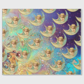 MOON ANGEL IN BLUE GOLD YELLOW SPARKLES CADEAUPAPIER (Vlak)