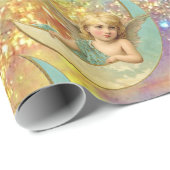 MOON ANGEL IN BLUE GOLD YELLOW SPARKLES CADEAUPAPIER (Rol Hoek)