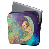 MOON ANGEL IN BLUE GOLD YELLOW SPARKLES LAPTOP SLEEVE (Voorkant Links)