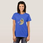 MOON ANGEL IN BLUE GOLD YELLOW SPARKLES MONOGRAM T-SHIRT (Voorkant volledig)