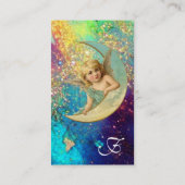 MOON ANGEL IN BLUE GOLD YELLOW SPARKLES MONOGRAM VISITEKAARTJE (Achterkant)