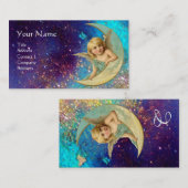 MOON ANGEL IN BLUE GOLD YELLOW SPARKLES MONOGRAM VISITEKAARTJE (Voorkant / Achterkant)
