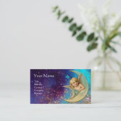 MOON ANGEL IN BLUE GOLD YELLOW SPARKLES MONOGRAM VISITEKAARTJE (Staand voorkant)