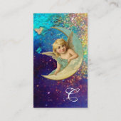 MOON ANGEL IN BLUE GOLD YELLOW SPARKLES MONOGRAM VISITEKAARTJE (Achterkant)