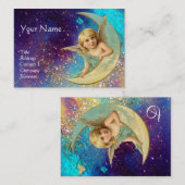MOON ANGEL IN BLUE GOLD YELLOW SPARKLES MONOGRAM VISITEKAARTJE (Voorkant / Achterkant)