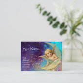 MOON ANGEL IN BLUE GOLD YELLOW SPARKLES MONOGRAM VISITEKAARTJE (Staand voorkant)