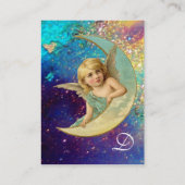 MOON ANGEL IN BLUE GOLD YELLOW SPARKLES MONOGRAM VISITEKAARTJE (Achterkant)