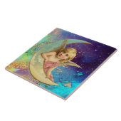 MOON ANGEL IN BLUE GOLD YELLOW SPARKLES TEGELTJE (Zijkant)