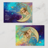 MOON ANGEL IN BLUE GOLD YELLOW SPARKLES VISITEKAARTJE (Voorkant / Achterkant)