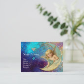 MOON ANGEL IN BLUE GOLD YELLOW SPARKLES VISITEKAARTJE (Staand voorkant)