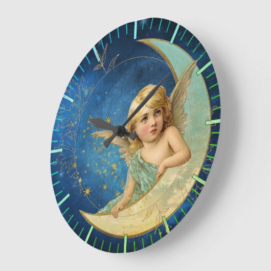 Moon Angel in Celestial Blue en Gold Grote Klok (Hoek)