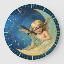 Moon Angel in Celestial Blue en Gold Grote Klok