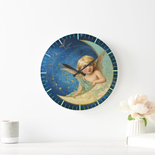  Moon Angel in Celestial Blue en Gold Grote Klok (Huis)