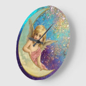 MOON ANGEL IN GOLD BLUE SPARKLES GROTE KLOK (Hoek)