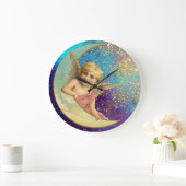 MOON ANGEL IN GOLD BLUE SPARKLES GROTE KLOK (Huis)
