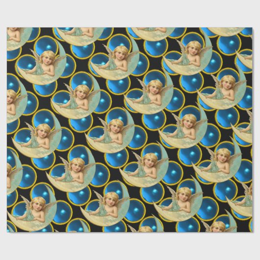 MOON ANGEL MET BRIGHT BLUE SAPPHIRE GEM STONES CADEAUPAPIER (Vlak)