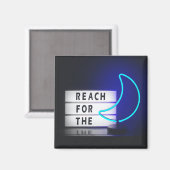 Moon Art Reach for the Moon Sign Typographic Afbee Magneet (Voorkant / Achterkant)