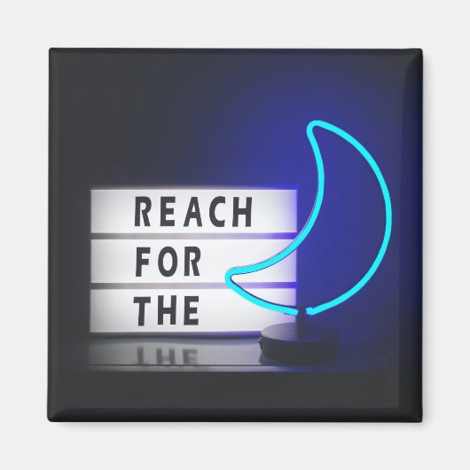 Moon Art Reach for the Moon Sign Typographic Afbee Magneet (Voorkant)