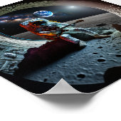 Moon astronaut die gitaar speelt poster (Hoek)