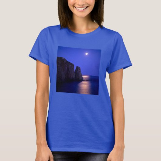 Moon At Dusk Perce Rock Gaspe Coast Quebec T-shirt (Voorkant)