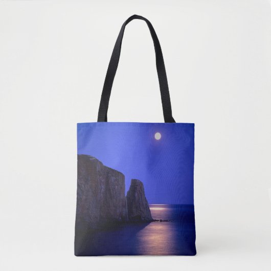Moon At Dusk Perce Rock Gaspe Coast Quebec Tote Bag (Voorkant)