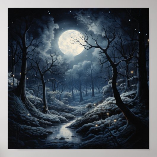Moon at Night Sky Poster - Prachtige Maankunst Pri (Voorkant)