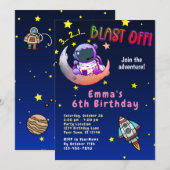 Moon Avontuur (meisje) Uitnodiging voor verjaardag (Voorkant / Achterkant)