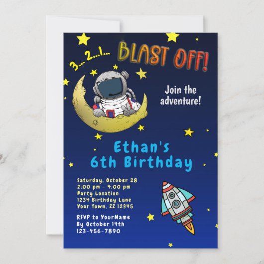 Moon Avontuur Verjaardagsfeest Uitnodiging (Voorkant)