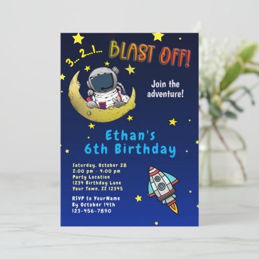 Moon Avontuur Verjaardagsfeest Uitnodiging (Staand voorkant)