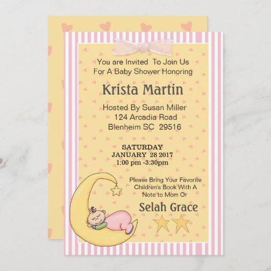 Moon Baby Breng een Uitnodiging van het Baby showe (Voorkant / Achterkant)