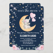Moon Baby shower / Girly Elephant Twinkle Star Kaart (Voorkant / Achterkant)