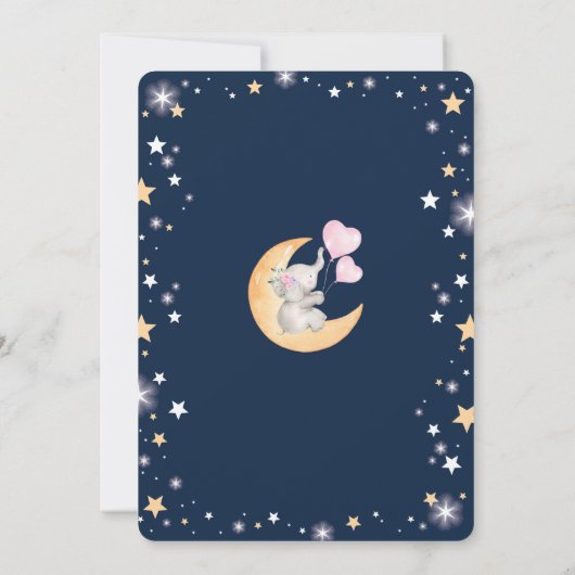 Moon Baby shower / Girly Elephant Twinkle Star Kaart (Achterkant)