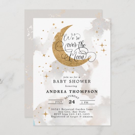 Moon baby shower kaart (Voorkant / Achterkant)