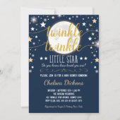 Moon Baby shower Twinkle Little Star Navy Gold Kaart (Voorkant)