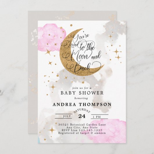 Moon baby shower uitnodiging (Voorkant / Achterkant)