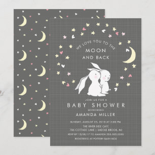 Moon & Back Bunny Baby shower Uitnodiging