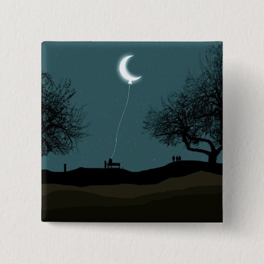 Moon Balloon Vierkante Button 5,1 Cm (Voorkant)