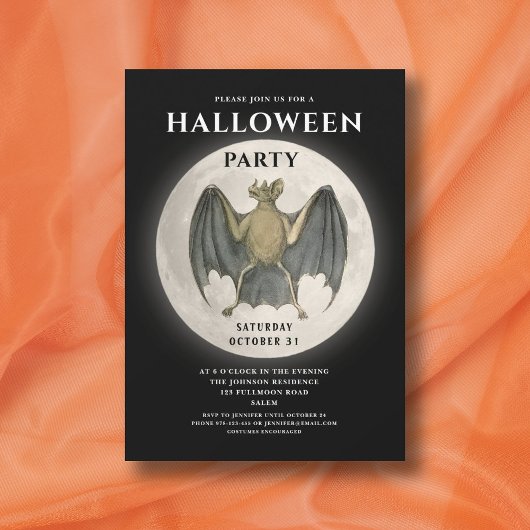  Moon Bat Halloween Party Kaart