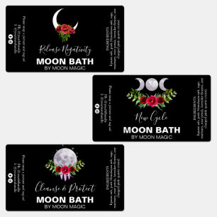 Moon Bath Soak Spell Labels in zwart