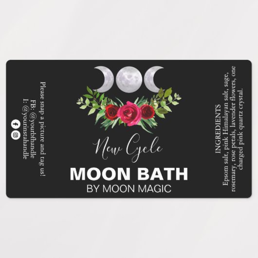 Moon Bath Soak Spell Labels in zwart (Design 2)