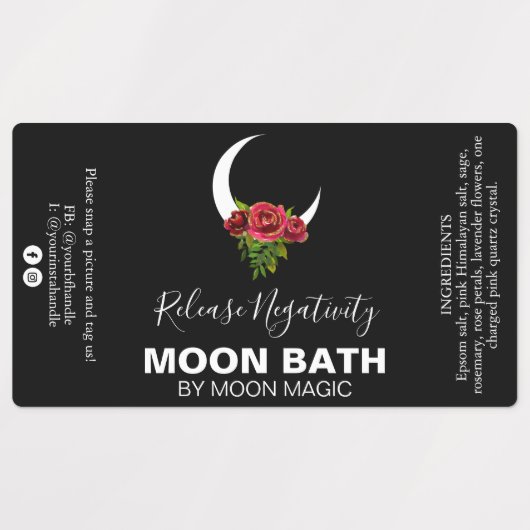 Moon Bath Soak Spell Labels in zwart (Design 1)