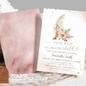 Moon Beige Boho Floral Girl Baby shower Kaart