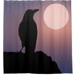 Moon Black Raven Shower Curtain Douchegordijn