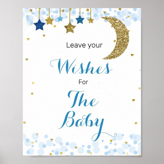 Moon blauw Baby shower Wishes for Baby Sign Poster (Voorkant)