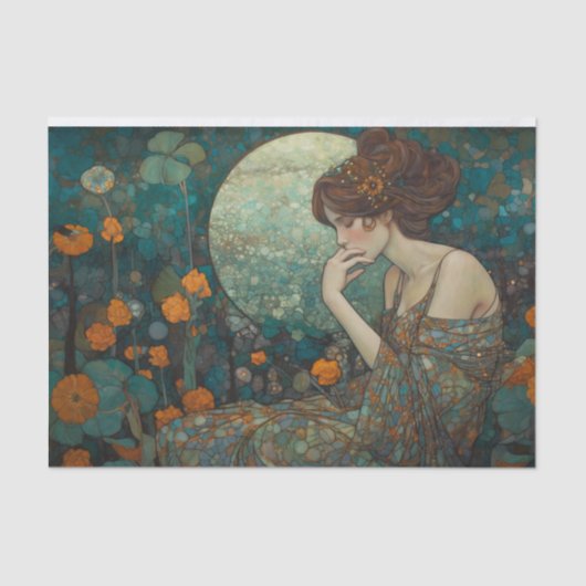 Moon Blossom Art Nouveau Decoupage Tissuepapier (Voorkant)