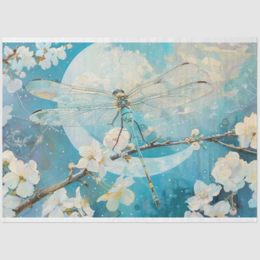 Moon Blossoms Dragonfly Bloemen Decoupage Tissuepapier (Voorkant)