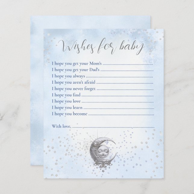 Moon Blue Wensen Voor Baby Kaart Baby shower Spel (Voorkant / Achterkant)