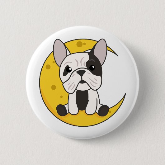 Moon Bulldog Cute Animals for Kids at Night Button (Voorkant)