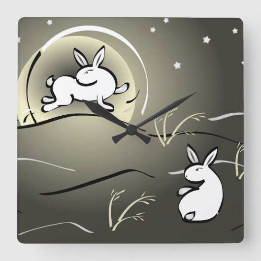 Moon Bunnies Wall Clock Vierkante Klok (Voorkant)